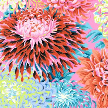 Chrysanthemen in orange gelb türkis auf rosa - 1 Stück = 2,30 Meter